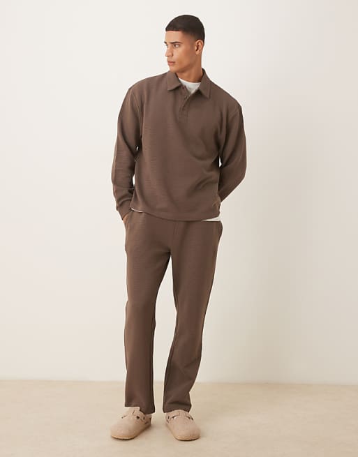 DESIGN Co-ord Heavyweight Straight Jogger In Ribbed Scuba-style Fabric In Brown