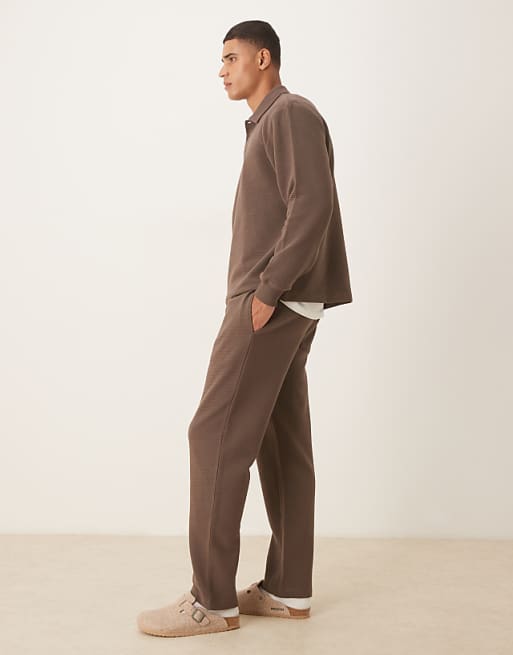 DESIGN Co-ord Heavyweight Straight Jogger In Ribbed Scuba-style Fabric In Brown