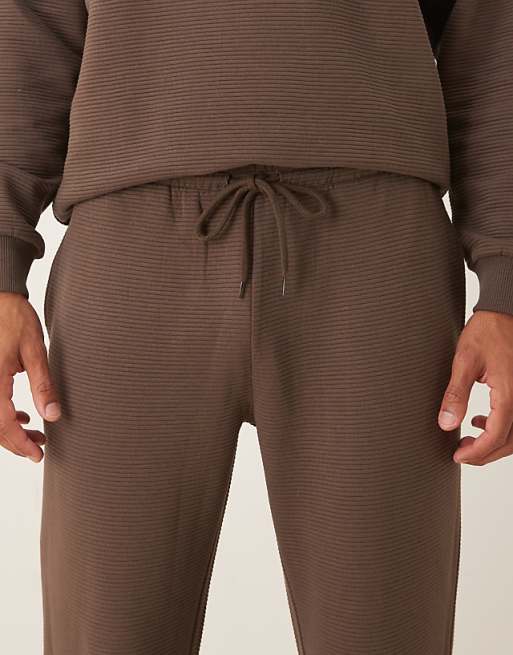 DESIGN Co-ord Heavyweight Straight Jogger In Ribbed Scuba-style Fabric In Brown