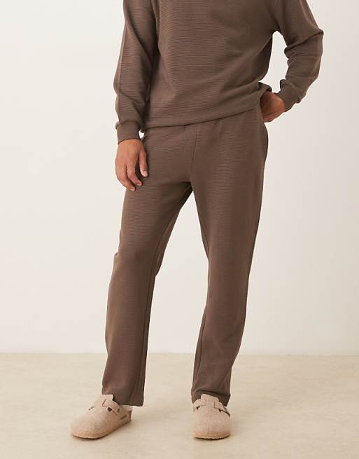 DESIGN co-ord heavyweight straight jogger in ribbed scuba-style fabric in brown