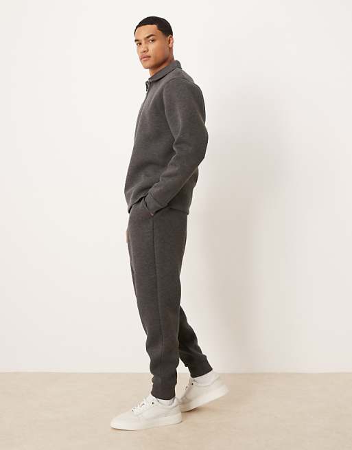 DESIGN Co-ord Heavyweight Tapered Jogger With Pintucks In Scuba-style Fabric In Charcoal Marl