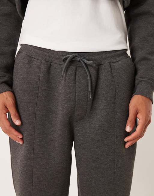 DESIGN Co-ord Heavyweight Tapered Jogger With Pintucks In Scuba-style Fabric In Charcoal Marl