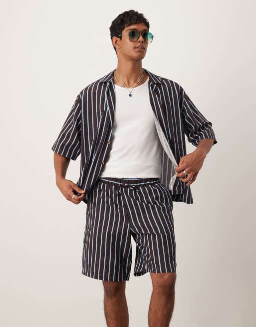 DESIGN Co-ord In Brown And Navy Stripe