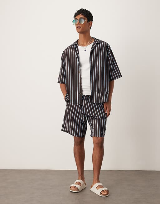 DESIGN co-ord in brown and navy stripe