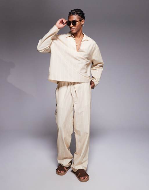 DESIGN Co-ord In Oversized Beige Stripe