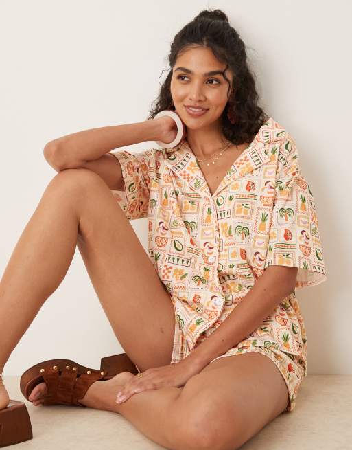 DESIGN Co-ord In Palm Tree Holiday Print - ORANGE