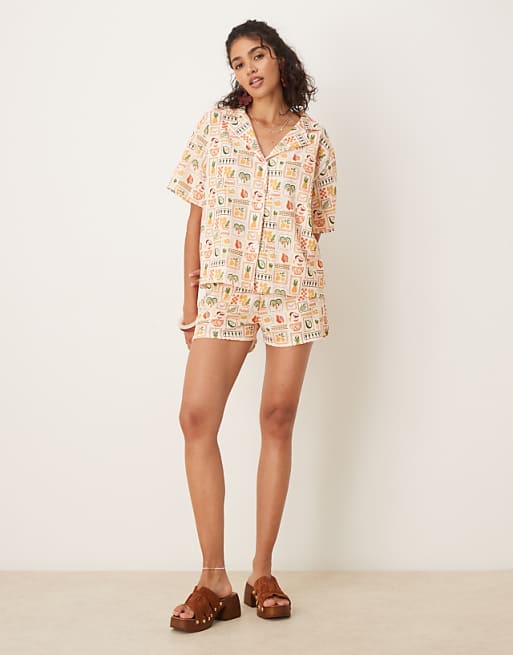 DESIGN co-ord in palm tree holiday print - ORANGE