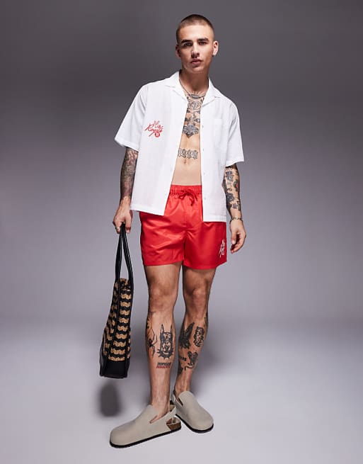 DESIGN co-ord in red and white with embroidery