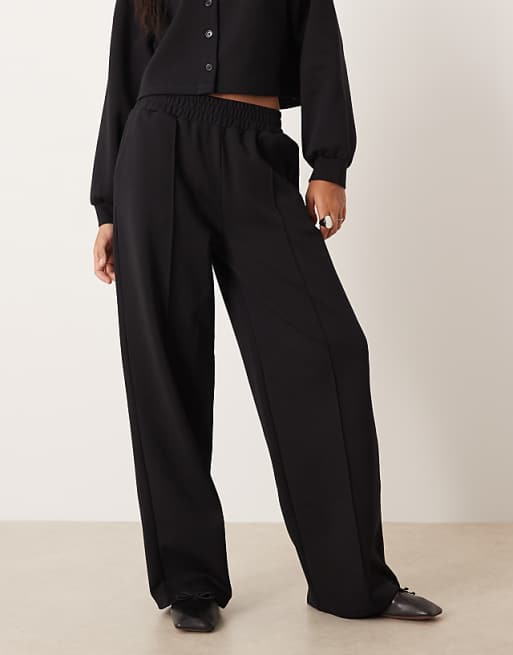 DESIGN Co-ord Interlock Wide Leg Trouser In Black