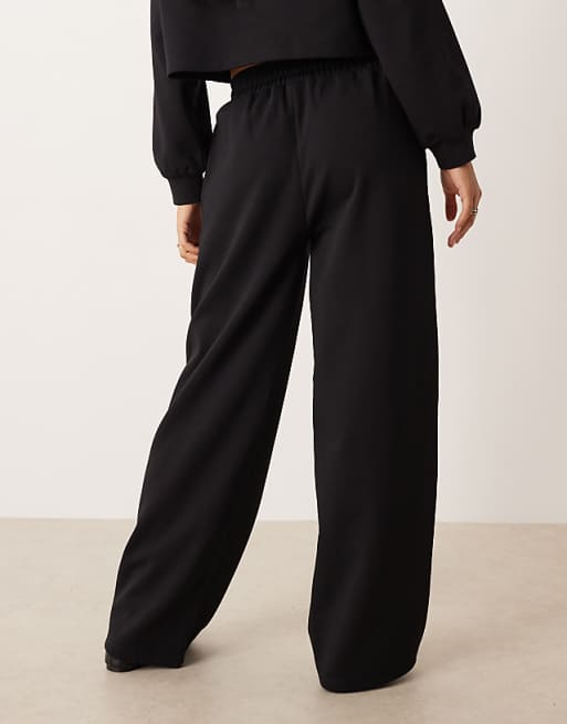 DESIGN Co-ord Interlock Wide Leg Trouser In Black