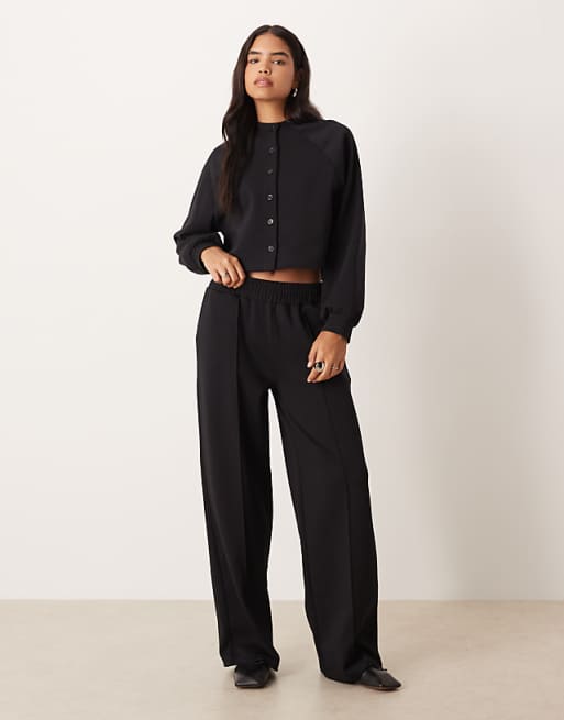 DESIGN co-ord interlock wide leg trouser in black