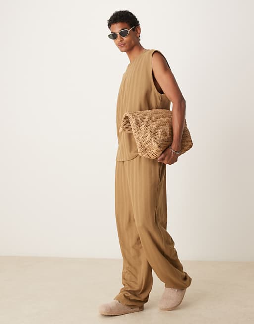 DESIGN co-ord jogger in brown jacquard stripe
