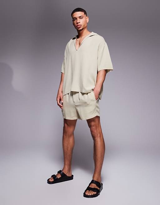 DESIGN Co-ord Linen Blend Oversized Shirt In Brown