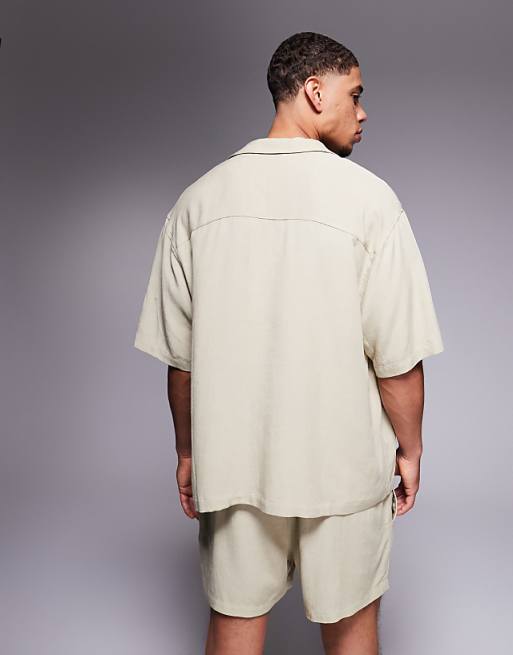 DESIGN Co-ord Linen Blend Oversized Shirt In Brown