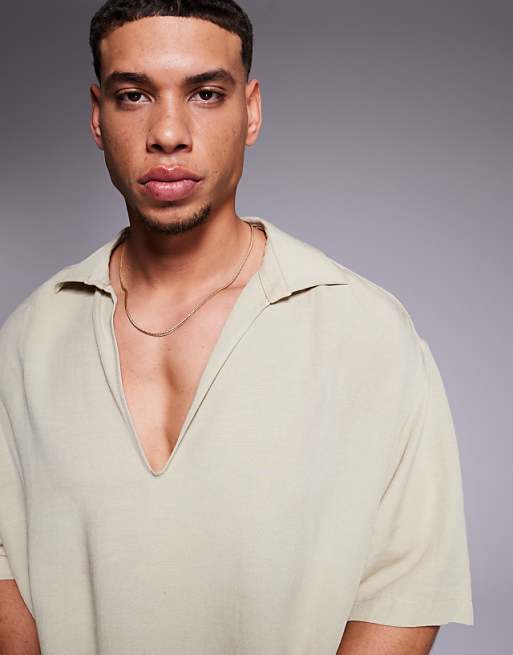 DESIGN Co-ord Linen Blend Oversized Shirt In Brown