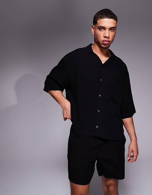 DESIGN Co-ord Linen Blend Oversized Shirt In Black