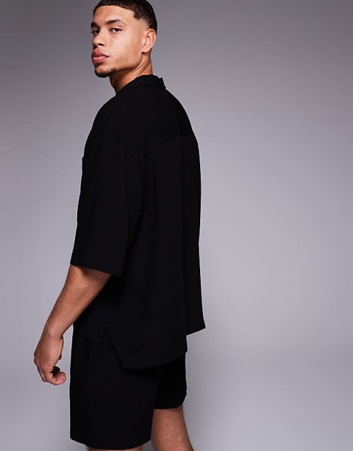 DESIGN Co-ord Linen Blend Oversized Shirt In Black