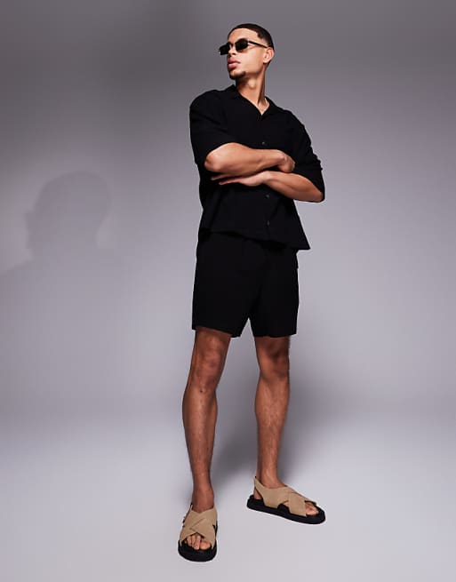 DESIGN co-ord linen blend oversized shirt in black