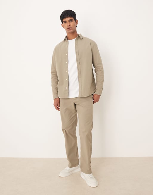 DESIGN Co-ord Long Sleeve Shirt In Beige