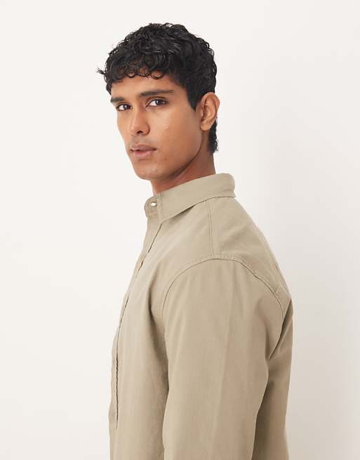 DESIGN Co-ord Long Sleeve Shirt In Beige