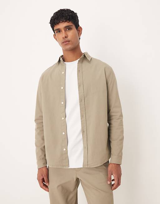 DESIGN co-ord long sleeve shirt in beige