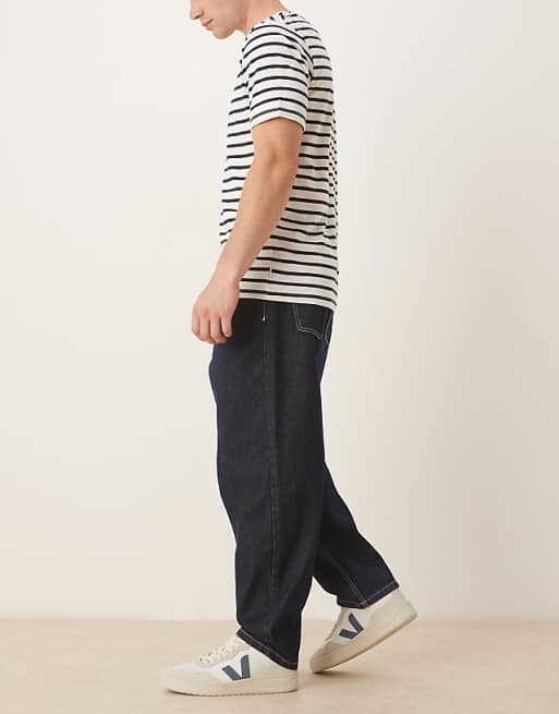 DESIGN Co-ord Loose Straight Jean In Indigo With Ecru Topstitch