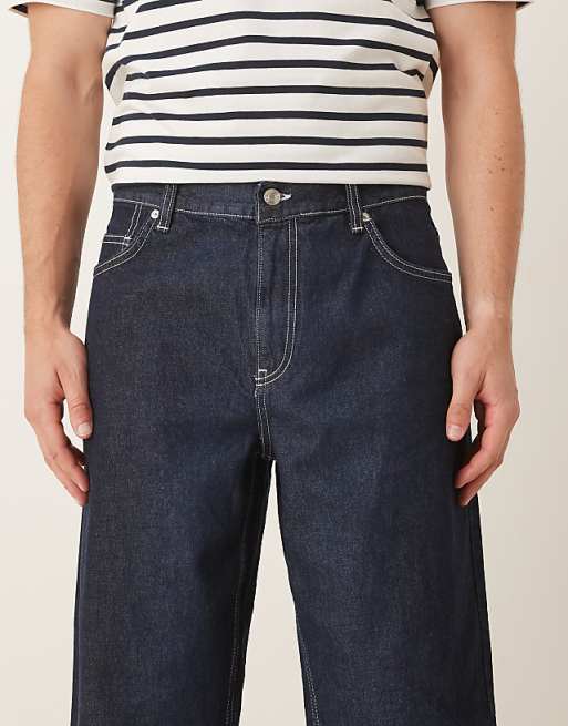 DESIGN Co-ord Loose Straight Jean In Indigo With Ecru Topstitch