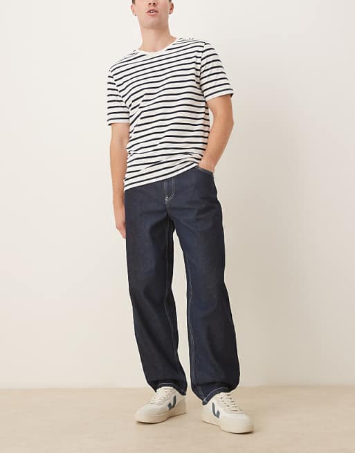 DESIGN co-ord loose straight jean in indigo with ecru topstitch