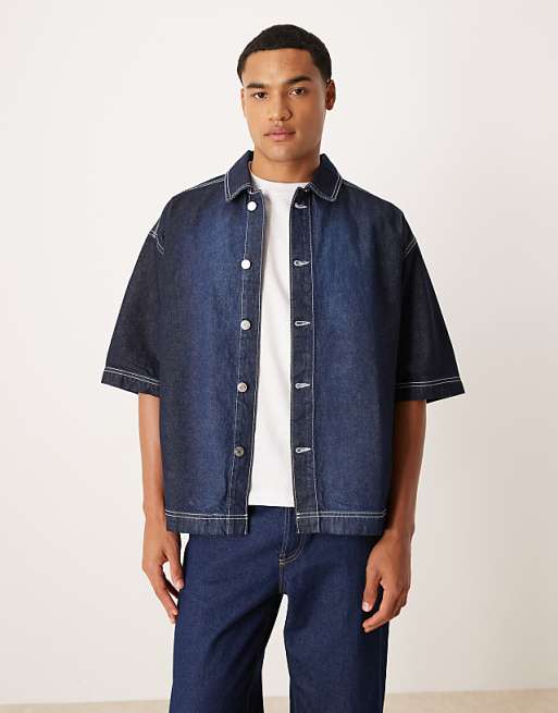 DESIGN co-ord oversized boxy shirt in indigo wash
