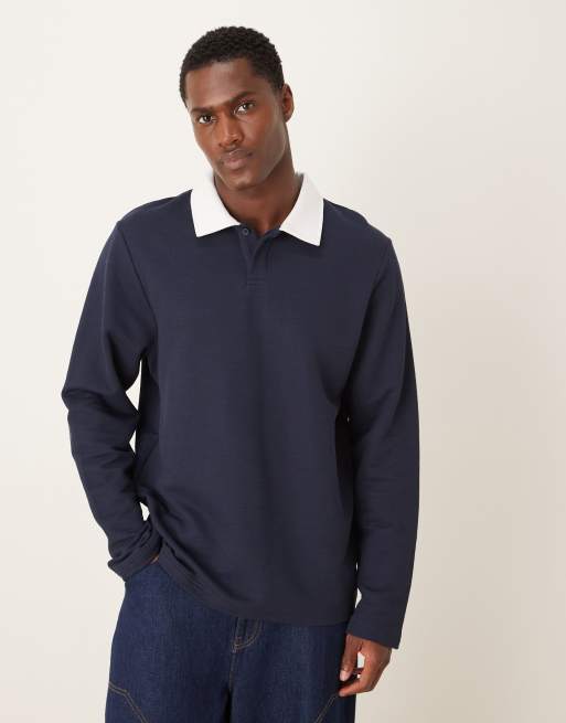 DESIGN Co-ord Oversized Half Zip Polo & Joggers In Navy Pique