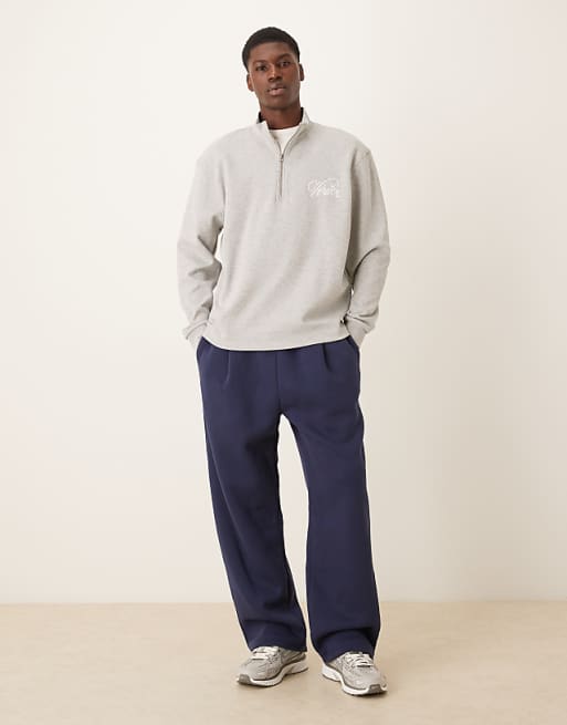 DESIGN Co-ord Oversized Half Zip Sweatshirt With Chest Embroidery In Grey Marl