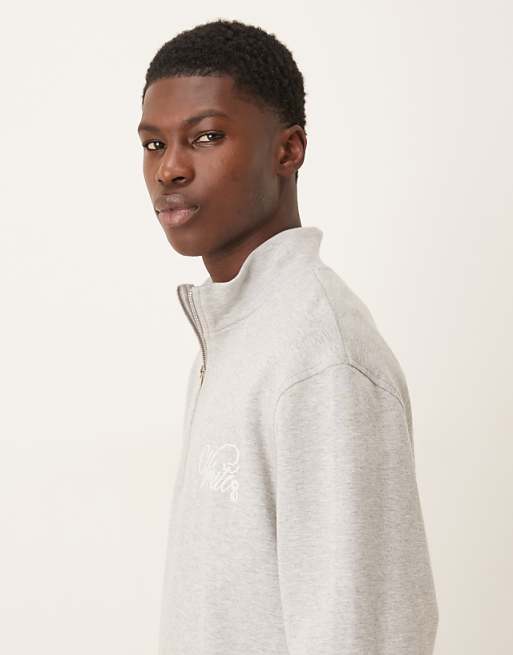 DESIGN Co-ord Oversized Half Zip Sweatshirt With Chest Embroidery In Grey Marl