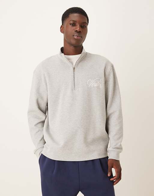 DESIGN co-ord oversized half zip sweatshirt with chest embroidery in grey marl