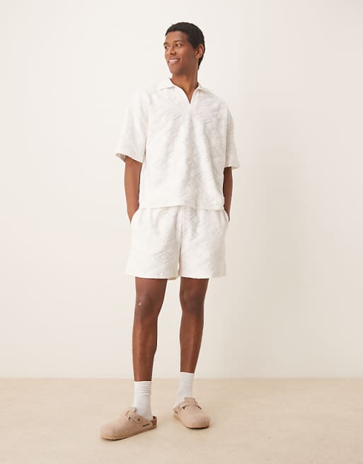 DESIGN co-ord oversized jacquard shorts in ecru