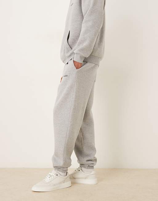 DESIGN Co-ord Oversized Joggers With Print In Grey Marl