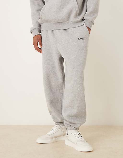 DESIGN Co-ord Oversized Joggers With Print In Grey Marl