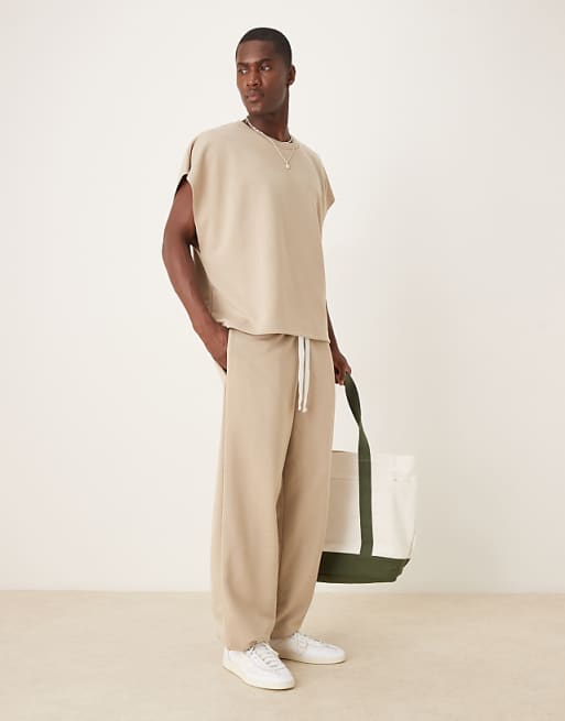 DESIGN co-ord oversized loopback joggers in beige