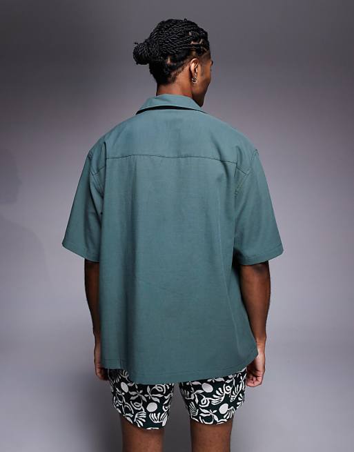 DESIGN Co-ord Oversized Shirt With Chest Embroidery In Green