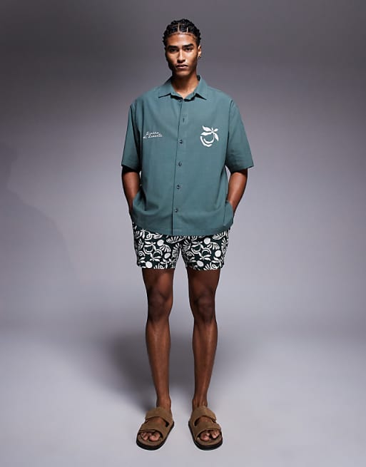 DESIGN Co-ord Oversized Shirt With Chest Embroidery In Green