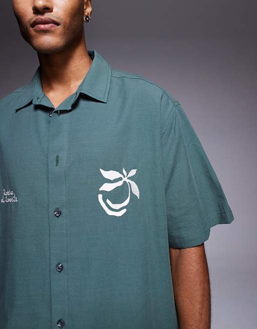 DESIGN Co-ord Oversized Shirt With Chest Embroidery In Green