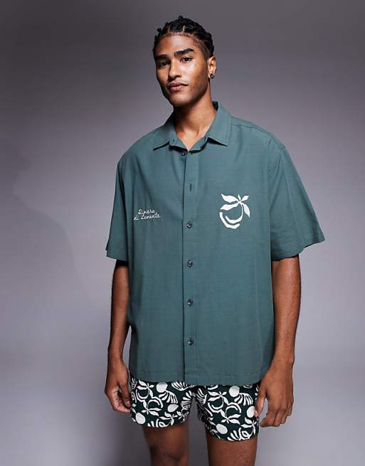 DESIGN co-ord oversized shirt with chest embroidery in green