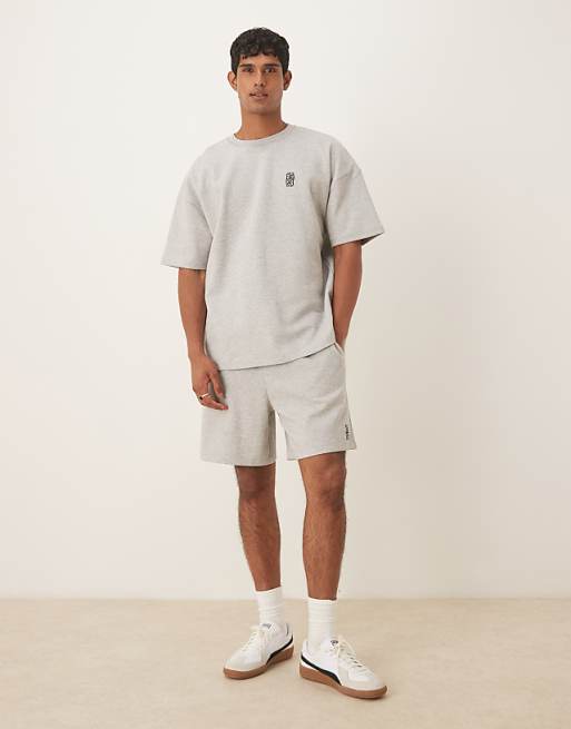DESIGN Co-ord Oversized Shorts With Embroidery In Grey Marl