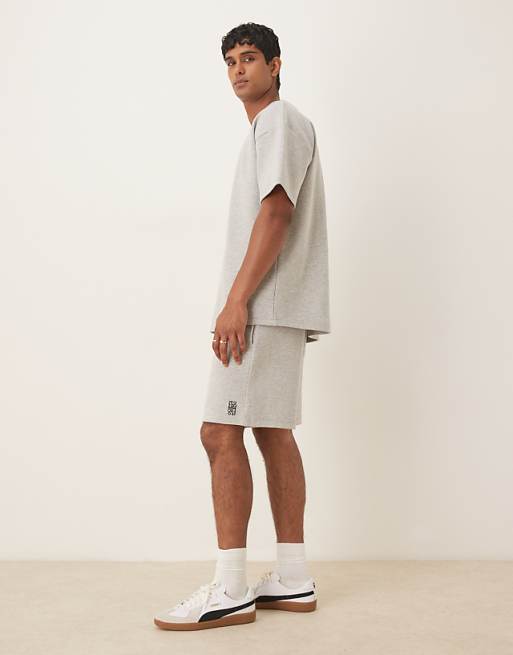 DESIGN Co-ord Oversized Shorts With Embroidery In Grey Marl