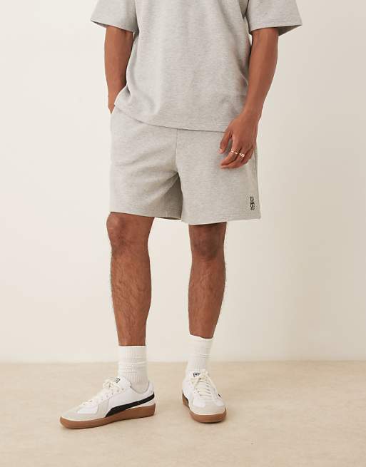 DESIGN co-ord oversized shorts with embroidery in grey marl