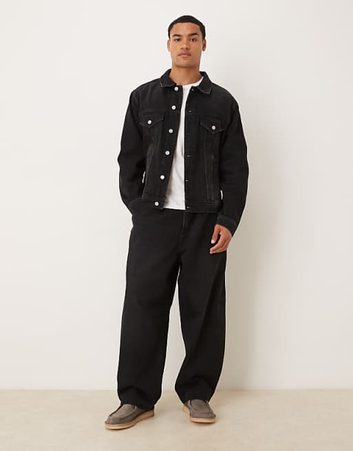 DESIGN co-ord oversized tapered jeans in black with pleats
