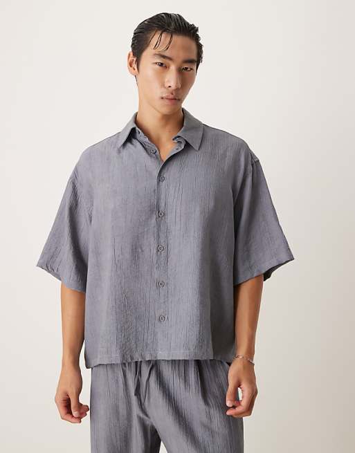 DESIGN co-ord oversized textured shirt in blue