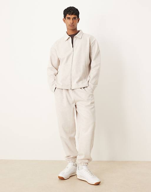 DESIGN Co-ord Oversized Zip Through Scuba-style Fabric Jacket In Oatmeal