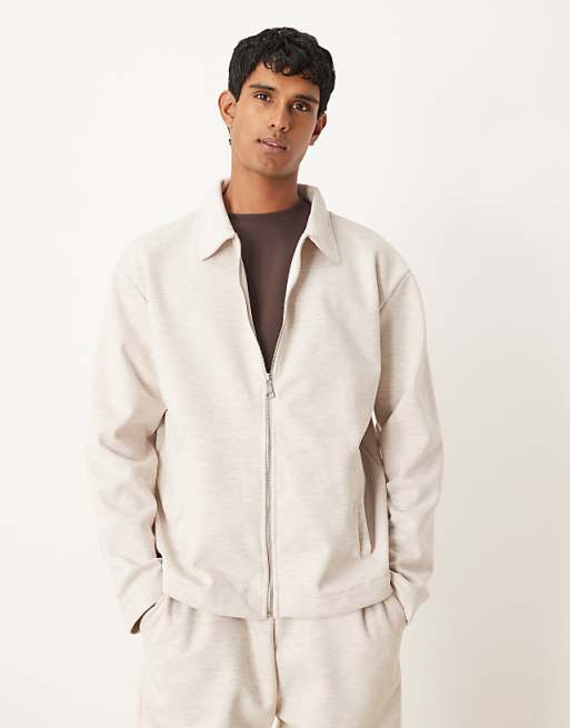 DESIGN co-ord oversized zip through scuba-style fabric jacket in oatmeal
