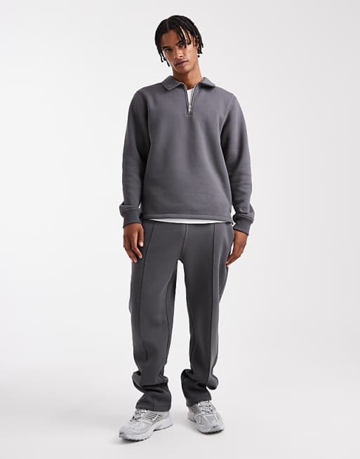 DESIGN Co-ord Quarter Zip Sweatshirt With Collar In Charcoal