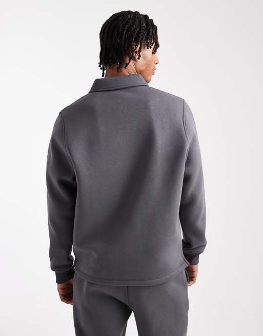 DESIGN Co-ord Quarter Zip Sweatshirt With Collar In Charcoal